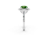 White gold Double Halo Round Cut Peridot Pavé Band with Four-Prong Setting_2
