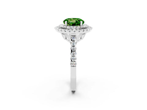 White gold Double Halo Round Cut Peridot Pavé Band with Four-Prong Setting_2