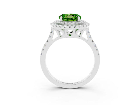 White gold Double Halo Round Cut Peridot Pavé Band with Four-Prong Setting_3