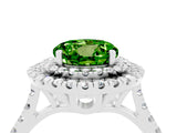 White gold Double Halo Round Cut Peridot Pavé Band with Four-Prong Setting_4
