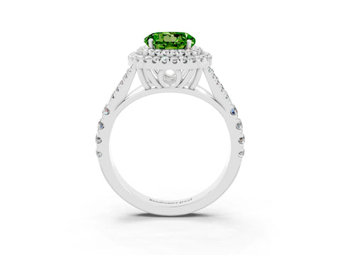 White gold Double Halo Round Cut Peridot Pavé Split Shank Ring with Prong Setting_3