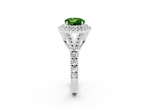 White gold Double Halo Round Cut Peridot Split Shank Engagement Ring with Four-Prong Setting_2