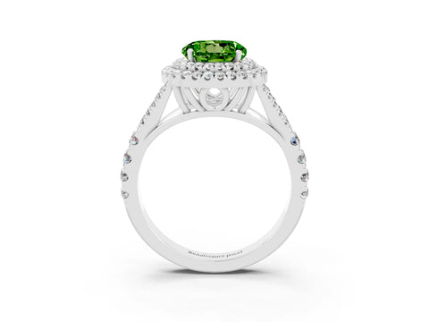 White gold Double Halo Round Cut Peridot Split Shank Engagement Ring with Four-Prong Setting_3