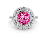 White gold Double Halo Round Cut Pink Sapphire Pavé Band with Four-Prong Setting_48