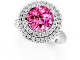 White gold Double Halo Round Cut Pink Sapphire Pavé Band with Four-Prong Setting_49