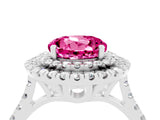 White gold Double Halo Round Cut Pink Sapphire Pavé Band with Four-Prong Setting_52