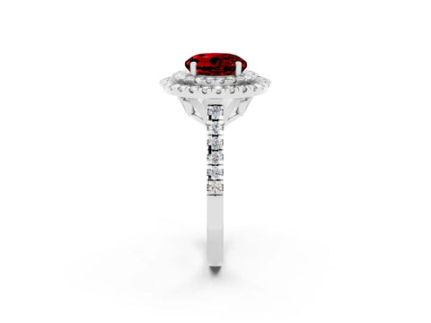 White gold Double Halo Round Cut Ruby Pavé Band with Four-Prong Setting_2