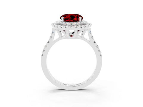 White gold Double Halo Round Cut Ruby Pavé Band with Four-Prong Setting_3