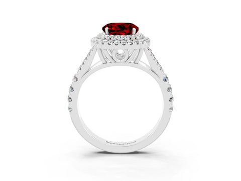 White gold Double Halo Round Cut Ruby Split Shank Engagement Ring with Four-Prong Setting_3