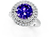 White gold Double Halo Round Cut Tanzanite Pavé Band with Four-Prong Setting_1