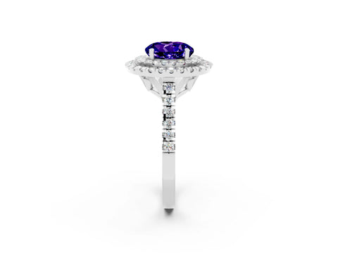 White gold Double Halo Round Cut Tanzanite Pavé Band with Four-Prong Setting_2