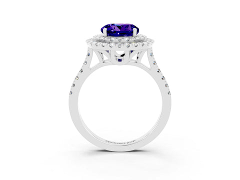 White gold Double Halo Round Cut Tanzanite Pavé Band with Four-Prong Setting_3