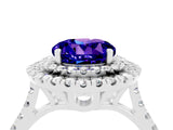 White gold Double Halo Round Cut Tanzanite Pavé Band with Four-Prong Setting_4