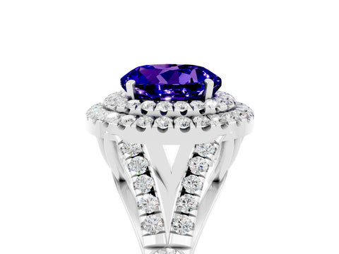 White gold Double Halo Round Cut Tanzanite Split Shank Engagement Ring with Four-Prong Setting_5
