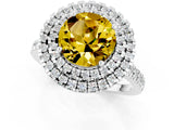 White gold Double Halo Round Cut Yellow Sapphire Pavé Band with Four-Prong Setting_25
