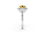 White gold Double Halo Round Cut Yellow Sapphire Pavé Band with Four-Prong Setting_26