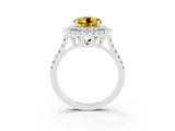 White gold Double Halo Round Cut Yellow Sapphire Pavé Band with Four-Prong Setting_27