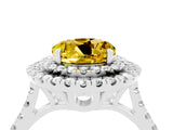 White gold Double Halo Round Cut Yellow Sapphire Pavé Band with Four-Prong Setting_28