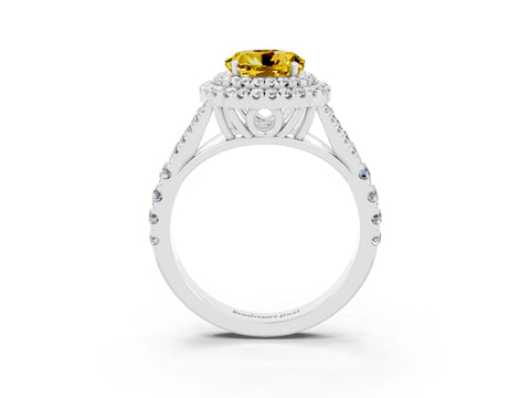 White gold Double Halo Round Cut Yellow Sapphire Split Shank Engagement Ring with Four-Prong Setting_3