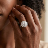 White gold Double Halo Round Diamond Pavé Band Prong Setting Ring_23