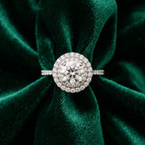 White gold Double Halo Round Diamond Pavé Band Prong Setting Ring_24