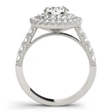 White gold Double Halo Round Diamond Pave Band Four-Prong Ring 2