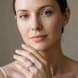 White gold Double Halo Round Diamond Pave Band Four-Prong Ring_7