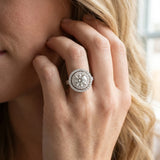 White gold Double Halo Round Diamond Pave Band Four-Prong Ring_8