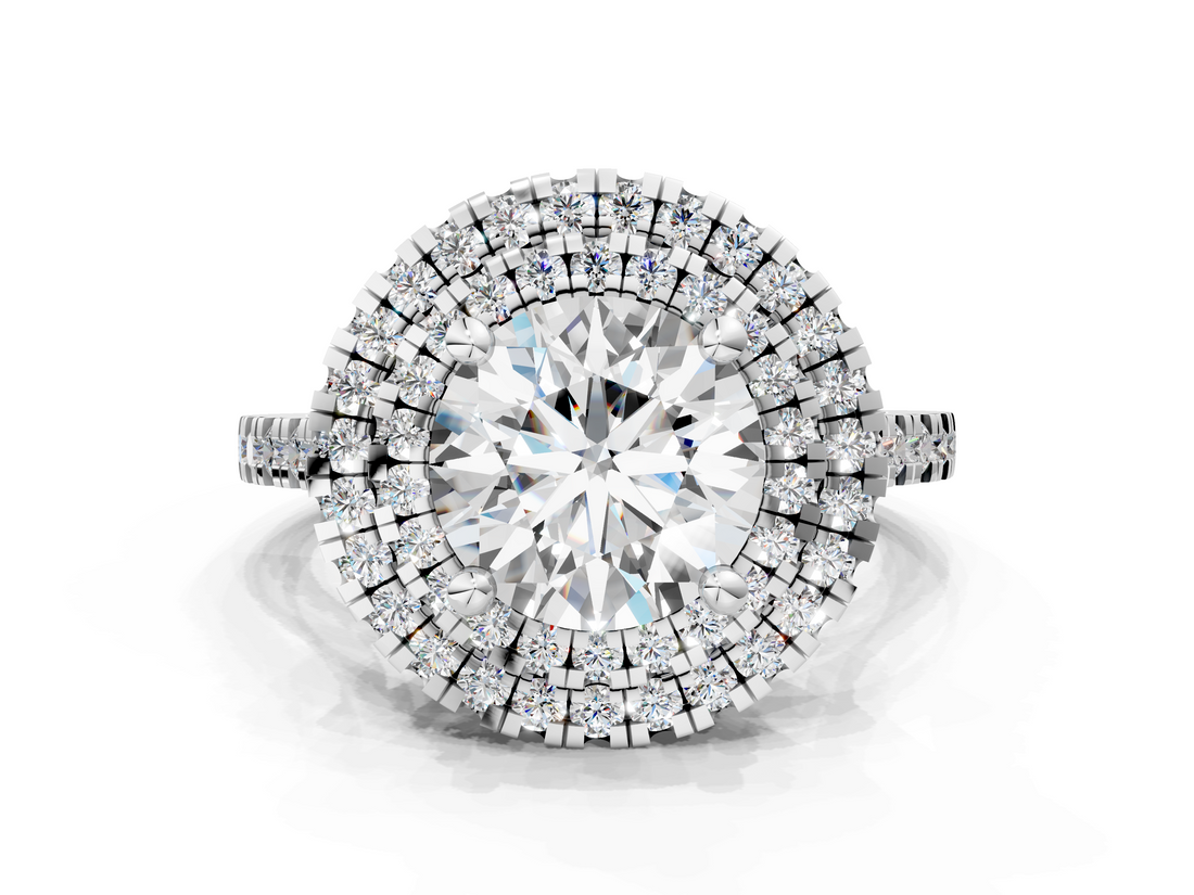 White gold Double Halo Round Diamond Pave Band with Four-Prong Setting_89