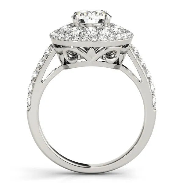 White gold Double Halo Round Diamond Pave Split Shank Prong Setting Ring
