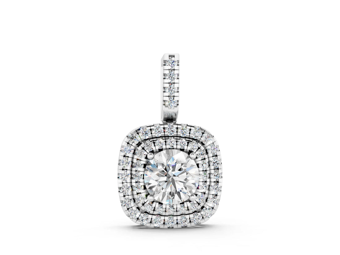 White gold Double Halo Round Diamond Pendant with Pavé Setting and Prong Setting_6