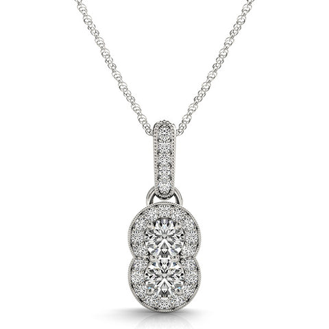 White gold Double Halo Round Diamond Pendant with Pavé Setting