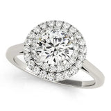 White gold Double Halo Round Diamond Solitaire with Pavé Band and Four-Prong Setting 1