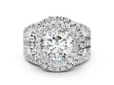 White gold Double Halo Round Diamond Split Shank Pave Set Ring_21