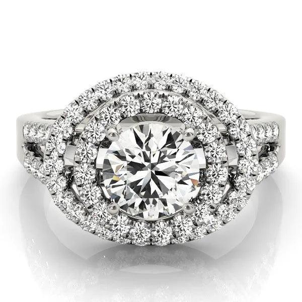 White gold Double Halo Round Diamond Split Shank Prong Setting Ring