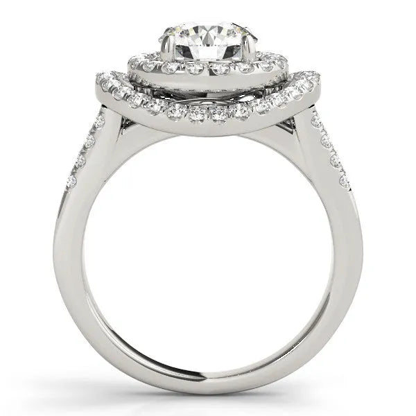 White gold Double Halo Round Diamond Split Shank Prong Setting Ring