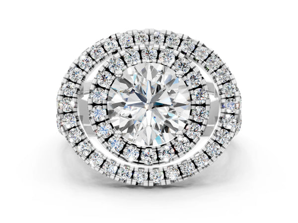 White gold Double Halo Round Diamond Split Shank Prong Setting Ring