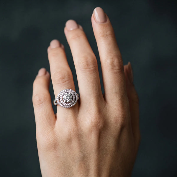 White gold Double Halo Round Diamond Split Shank Prong Setting Ring