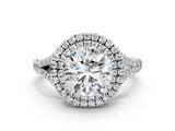 White gold Double Halo Round-Shaped Split Shank Diamond Ring with Prong Setting_20