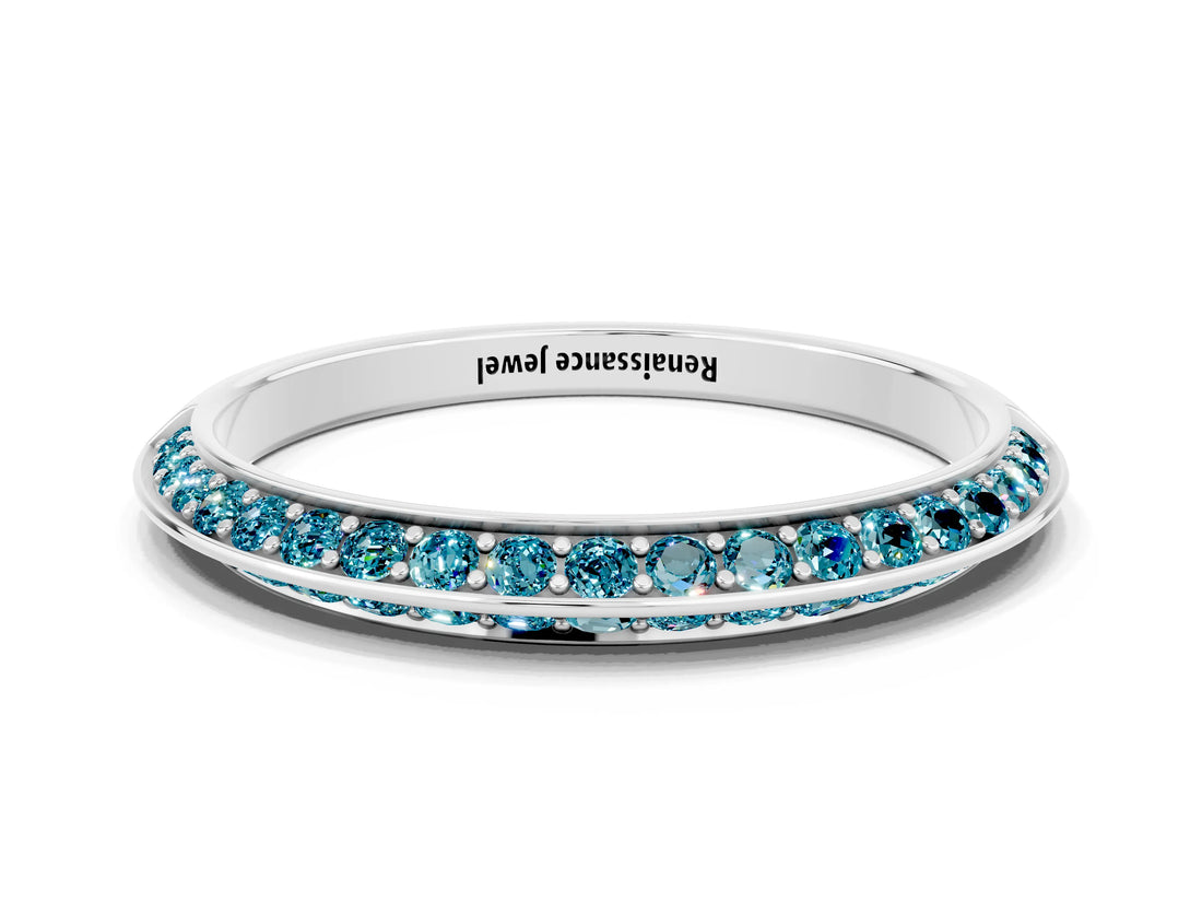 White gold Double Row Pavé Round Blue Topaz Eternity Band with Channel Setting_12