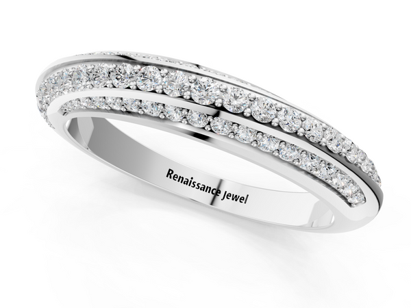 Platinum Double Row Pavé Round Diamond Channel Set Band