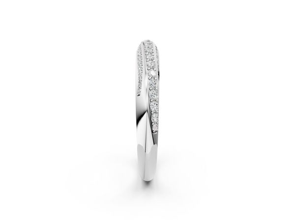 Silver Double Row Pavé Round Diamond Channel Set Band