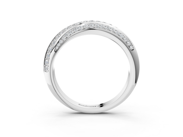 Silver Double Row Pavé Round Diamond Channel Set Band