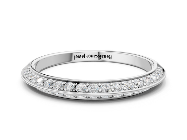 Silver Double Row Pavé Round Diamond Eternity Band with Channel Setting