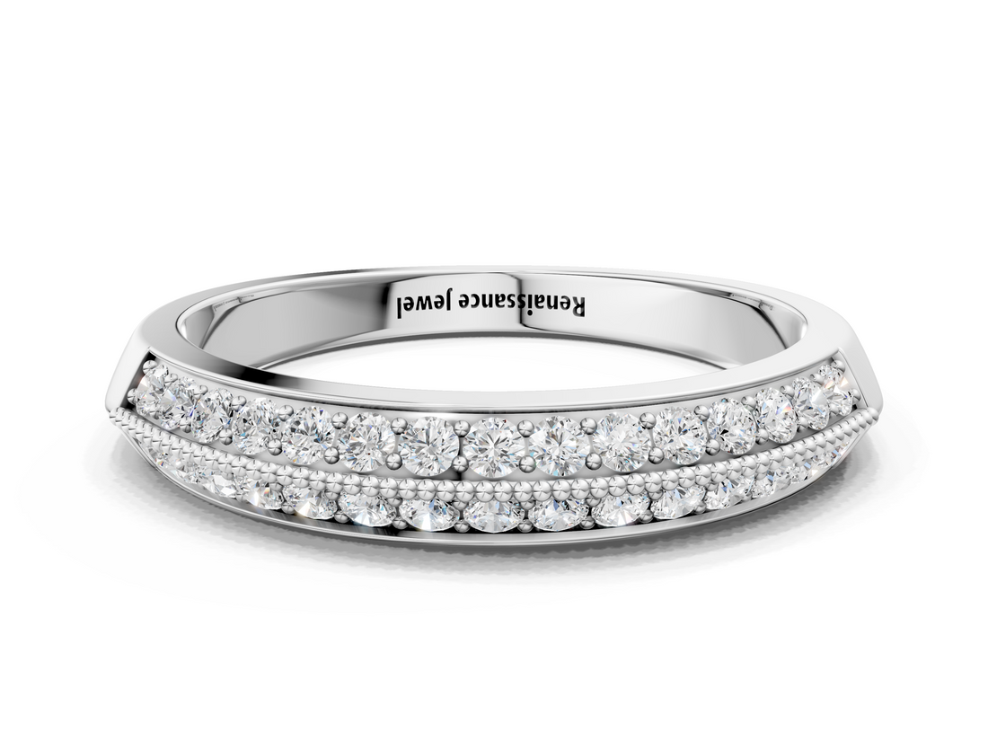 White gold Double Row Pavé Round Diamond White Gold Band with Shared Prong Setting_29