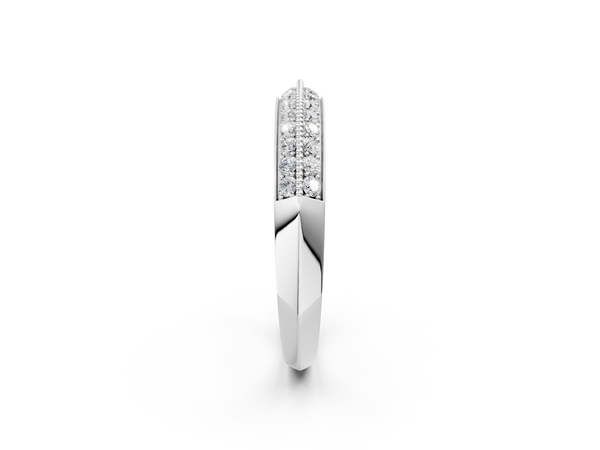 White gold Double Row Pavé Round Diamond White Gold Band with Shared Prong Setting