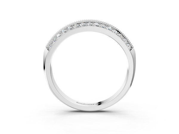 White gold Double Row Pavé Round Diamond White Gold Band with Shared Prong Setting