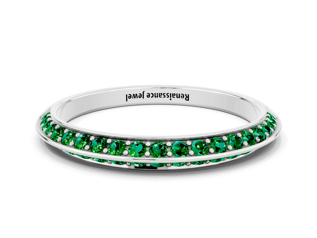 White gold Double Row Pavé Round Emerald Eternity Band with Channel Setting_12
