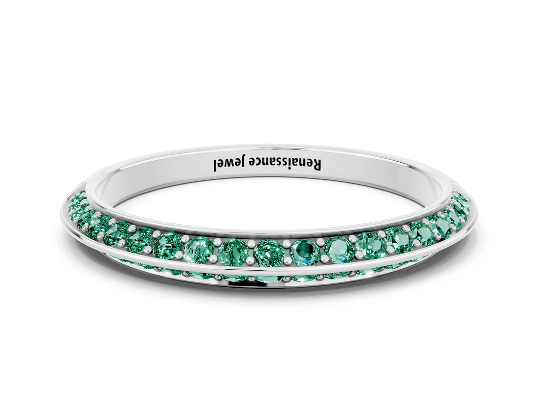 White gold Double Row Pavé Round Green Sapphire Eternity Band with Channel Setting_16