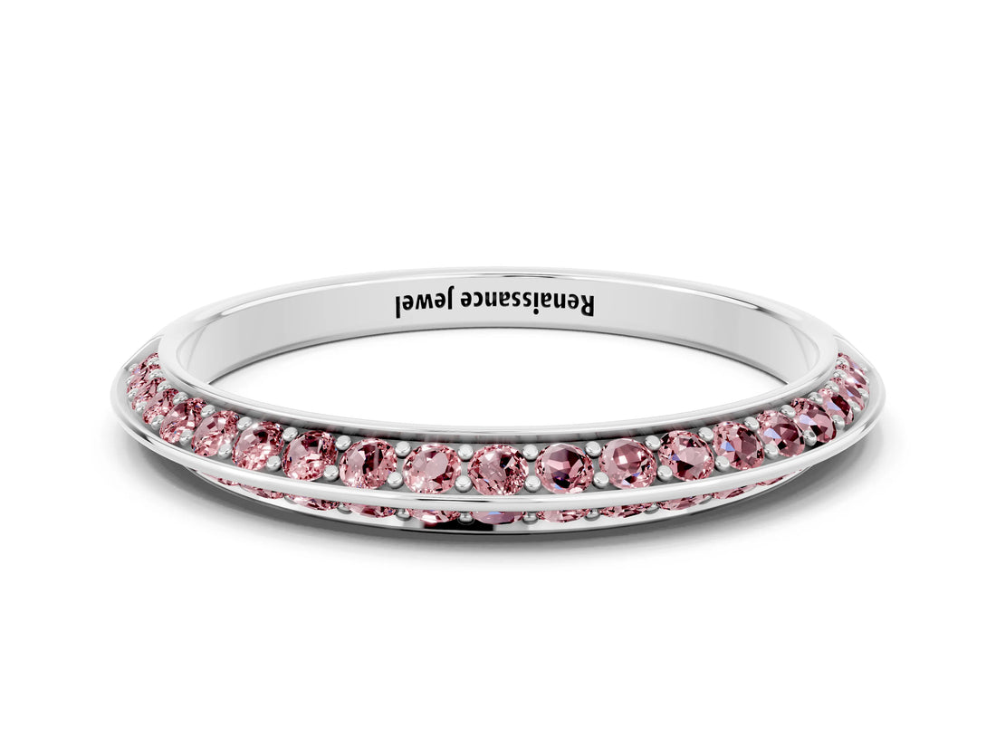 White gold Double Row Pavé Round Morganite Eternity Band with Channel Setting_18